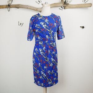 Whistles blue retro style floral dress exposed zip